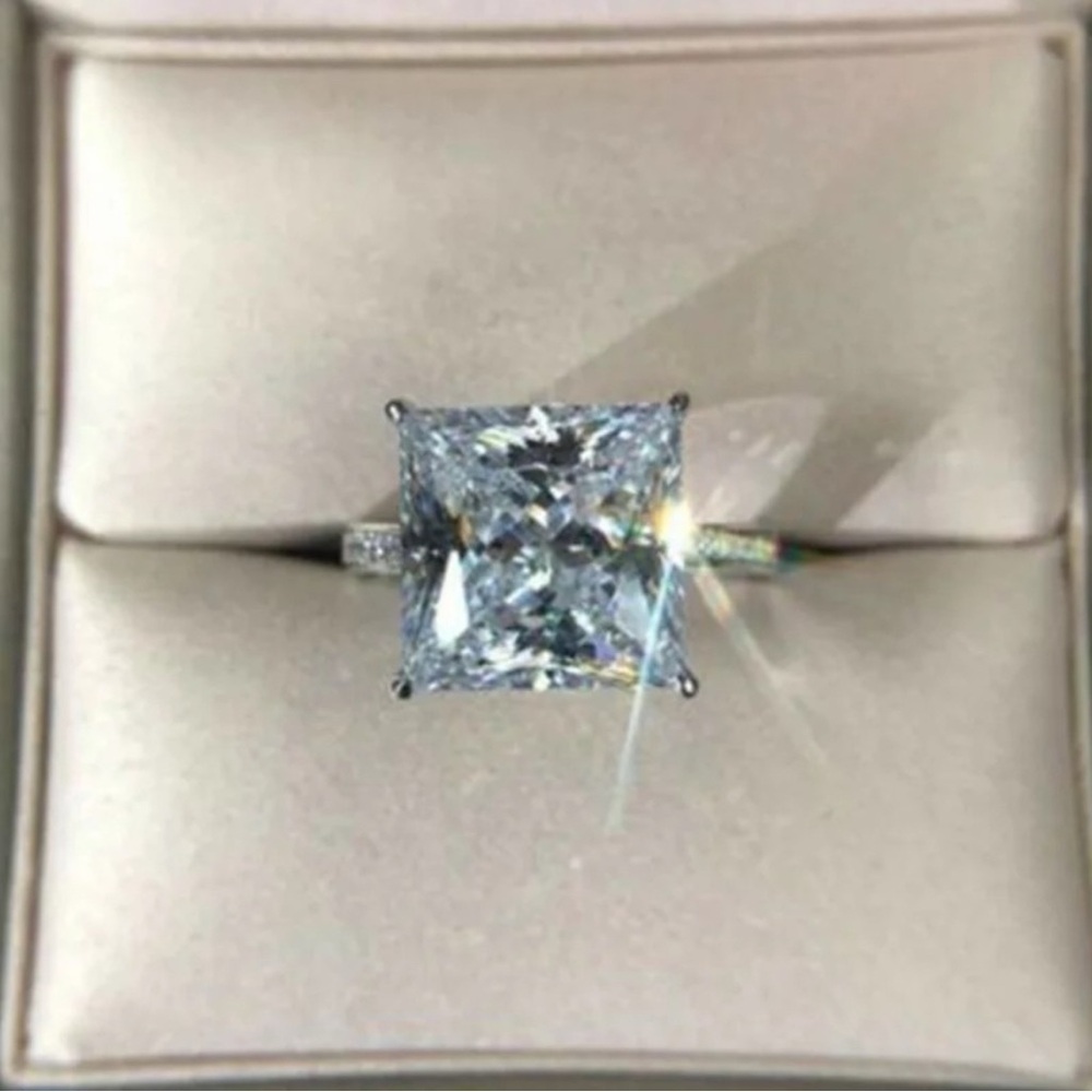New Womens 925 Silver Princess Cut Square Diamond Ring - Picture 5 of 6